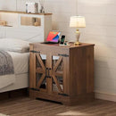 Farmhouse Side Table with Storage Cabinet, End Table with Adjustable Shelf, Night Stand, Wood Nightstand with Charger Station, 24 End Tables Living Room, Rustic Bed Side Tables Bedroom, Walnut by CozyNest Decor