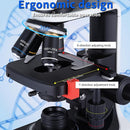 40X-2500X Binocular Microscope, WF10x and WF25x Eyepieces, LED Illumination, with Specimen Handpiece Holder, for Beginners, Microscope for Adults by TinyTreasures Baby Boutique
