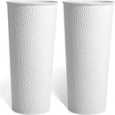 KOL 28" H. Tall Metal Cone Planters with Inner Pots 2-Pack, White Hand-Hammered Large Decor Planter for Deck, Patio, Porch - Handcrafted Flower Pot - with Water Level Indicator - Indoor Outdoor Use by GreenHaven Gardens