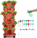 Vertical Planter, 6 Tier Stackable Strawberry Planter with Garden Tool Set, Movable Indoor/Outdoor Garden Herb Pot for Growing Vegetables and Succulents, Red by GreenHaven Gardens