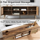 JYED Mid Century Modern TV Stand and Console for TVs Up to 75 inch - Rustic Oak Entertainment Center, 2 Gold Metal Mesh Doors & MDF Wood Grain, 15.8" D x 66" W x 23.5" H by CozyNest Decor