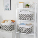 Bidtakay Basket Storage Bins Baskets for Organizing Set of 3 Collapsible Cloth Storage Linen Closet Organizer 15 X 11 X 9.5 Inches Large Foldable Baskets for Shelves (White&Quatrefoil Grey) by TinyTreasures Baby Boutique