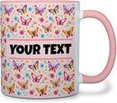 Personalized Mug for Kids - Butterflies - Custom Name/Text, Ceramic Hot Chocolate/Cocoa/Coffee Cup for Girls, Birthday/Christmas/Holiday Gift - 11 oz, Pink Handle by TinyTreasures Baby Boutique