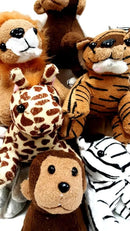 Suede Jungle/Zoo Animals, Assorted Suede Plush Jungle Animals (12 Piece Set) by TinyTreasures Baby Boutique