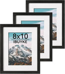 IBUYKE 8x10 Picture Frame,Set of 3,Solid Oak Wood 8x10 Photo Frame with Mat to 5x7,10x8 Picture Frames With Tempered Glass,Tabletop or Wall Mount Display,Home Decor,Black Oak 8 x 10 Frame,UWPF0810B-3 by CozyNest Decor