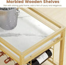 Leteuke Bar Cart for Home, 3 Tier Gold Serving Rolling Carts with Wheels, Drink Cart, Liquor Stand with Marbled Wooden Shelves, Wine Rack and Glass Holder for Kitchen, Dining Room by CozyNest Decor
