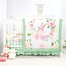 4-Piece Crib Bedding Set, Baby Girl Crib Bedding Set Butterflies Floral Nursery Bedding Set Includes Comforter, Fitted Crib Sheet, Crib Skirt, and Diaper Stacker, Green & Pink by TinyTreasures Baby Boutique