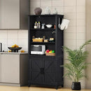 70in Tall Bookshelf 5 Tier Bookcase with Barn Doors and Adjustable Shelves, Black Farmhouse Book Shelf with Storage Cabinet, Wood Freestanding Display Bookshelves for Bedroom, Kitchen (2PCS) by CozyNest Decor