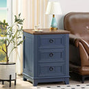 18" Farmhouse Night Stand with 3 Drawers, Wood End Table Dresser for Bedroom, Navy Blue Nightstand, Bed Side Table with Metal Handle, Bedside Cabinet for Bedroom Living Room, Closet by CozyNest Decor