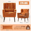 Accent Chair Set of 2, Upholstered Armchair with Pillow, Fabric Single Sofa Chair with Lounge Seat and Wood Legs Accent Chair for Living Room Small Spaces (Orange, Set of 2) by CozyNest Decor