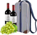 ALLCAMP Wine Tote Bag with Cooler Compartment，Picnic Set Carrying Two Sets of Tableware（Blue Stripe） by TinyTreasures Baby Boutique