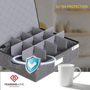 YearningHome Cup and Mug Storage Box with Hard Shell and Dividers for Coffee Mugs,Tea Cups and Glasses,Stackable Storage Organizers with Lid,Handles,Zips and Lable for Moving,Holds 12,2 Pack, Grey by CozyNest Decor