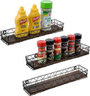 MyGift 14 Inch Wall Mounted Kitchen Spice Racks, Rustic Burnt Solid Wood and Black Metal Wire Geometric Hanging Organizers for Seasoning Jars or Condiment Bottles, Set of 3 by CozyNest Decor