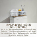 MyGift 13 and 12 Inch Nesting Storage Baskets with Handles, Wall Mounted or Tabletop White Metal Wire and Premium Acacia Wood Decorative Shelf Organizer Bins, 2 Piece Set by CozyNest Decor