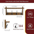 Coat Rack with Shelf Wall Mount, Entryway Bamboo Hanging Shelf, Set of 2, Wall Hook Rail for Hallway Décor, Storage Clothe, Hat, Robe, Key, Dog Leash (Walnut) by CozyNest Decor