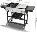 4-Burner Propane Gas BBQ Grill with SS Plancha, 38,200 BTU Output, Wire Enamel Cooking Grids, Foldable Side Table and Hanging Basket, Heavy-Duty Stainless Steel Grill by GreenHaven Gardens