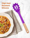 Silicone Pasta Fork, Kitchen Heat Resistant Noodle Spoon Server, BPA Free Spaghetti Strainer,12.8 inch (BERRY) by CozyNest Decor