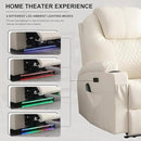 Power Recliner Chair with Heat and Massage, PU Leather Home Theater Seating with LED Lights/Cup Holders/Side Pocket/USB Port, Reclining Sofa Chair for Living Room(2, Beige) by CozyNest Decor