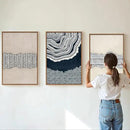 SIGNINART Blue and Beige Framed Canvas Wall Art Set, Neutral Abstract Tree Ring Wall Decor, Minimalist Dots and Line Artwork, Geometric Pattern Art Paintings for Living Room, Bedroom, Office 16"x24"x3 by CozyNest Decor