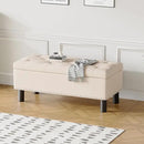 Furniliving 42” Ottoman Bench with Storage, Folding Storage Ottoman Benches with Wood Legs, Upholstered Bedroom Bench with Button-Tufted, Entryway Bench for Bedroom, Linen, Beige by CozyNest Decor
