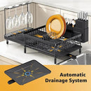 Dish Drying Rack for Kitchen Counter, Expandable Large Capacity Dish Rack with Drainboard, Wine Glasses Holder, Space Saving Organizer, Black by CozyNest Decor