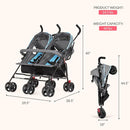 Dream On Me Volgo Twin Umbrella Stroller in Blue, Lightweight Double Stroller for Infant & Toddler, Compact Easy Fold, Large Storage Basket, Large and Adjustable Canopy by TinyTreasures Baby Boutique