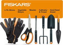 Fiskars Vegetable Garden Tool Set with Vegetable Shears, Seed Sower, Trowel, Cultivator, Weeder, and L/XL Garden Gloves for Indoor or Outdoor Gardening (6 Piece Kit) by GreenHaven Gardens