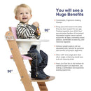 Cowiewie Natural Wooden High Chair for Babies & Toddlers 3-Tier Remove Adjustable Tray and Highchair with Cushions, Easy to Clean, Portable. (Pink) by TinyTreasures Baby Boutique