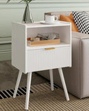Nightstand,Modern Bedside Table with Storage Drawer and Open Wood Shelf, Accent Night Stand with Solid Wood Legs for Living Room, Bedroom and Small Spaces,Easy Assembly (White) by CozyNest Decor