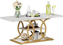 GiftGo Rustic Coffee Table with Storage Modern 3 Tier Center Living Room Table Faux Marble Wooden Rectangle Cocktail Tea Table for Office Bedroom Elegant Full Moon Design (White Gold, L-47) by CozyNest Decor