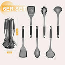 6-Piece Silicone Kitchen Utensil Set with Rotating Stand, Non-Stick, Heat-Resistant (400°F), Nylon Handle, Cooking Spatula Set for Baking & Cooking, Light Gray by CozyNest Decor