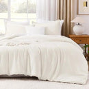Litanika Ivory Comforter Set Full Size, 3 Pieces Lightweight Solid Bedding Comforter Set, All Season Fluffy Bed Set (79x90In Comforter & 2 Pillowcases) by CozyNest Decor