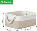 Bidtakay Small Baskets Fabric Storage Baskets for Organizing 3-Pack 12x8x5 Inch Collapsible Storage Bins for Shelves Canvas Bins for Closet Organization Baskets Storage Linen Closet S-White&Beige by TinyTreasures Baby Boutique