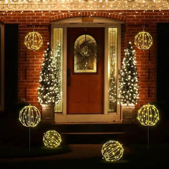 LIGHTSHARE 10IN 48LED Light Ball Yard Decoration Pathway Lights Sphere Light with Fold Flat Metal Frame Indoor Outdoor Waterproof Garden Lights, White Frame / Warm White Lights, 10, photo 3 of 9