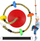 Tree Swing Climbing Rainbow Rope, Heavy Duty Swing Disc Seat Replacement for Kids with Hanging Strap and Platform Carabiners Indoor/Outdoor Playground Accessories (Red) by TinyTreasures Baby Boutique