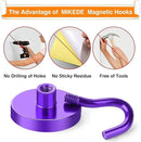 MIKEDE Strong Magnetic Hooks, 110Lbs Heavy Duty Magnetic Hooks for Cruise, Neodymium Earth Magnets with Hooks for Hanging, Super Metal Industrial Magnets for Grill, Storage (Purple,10 Pack) by CozyNest Decor