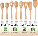 Wooden Spoons for Cooking, 8 Pcs Beech Wood Wooden Kitchen Cooking Spoon Utensil Tools Set Includes Spatula Skimmer Pasta Scoop Non-Stick Cookware Safe by HOWHONG by CozyNest Decor