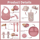 Silicone Baby Feeding Set, Baby Led Weaning Supplies, Baby Spoons Suction Divided Plate Bib Cup, First Stage Solid Food Eating Utensils - 6+ Months(Pink-Red) by TinyTreasures Baby Boutique