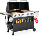 5 Burner Griddle Grill Combo, 2 in 1 Propane Gas BBQ Grill with Porcelain-Enameled Cast Iron Grates & Pan, Outdoor Flat Top Griddle, 695 Sq. In. Propane Barbecue Grill for Patio Backyard Balcony by GreenHaven Gardens
