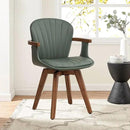 LUNLING Swivel Dining Chairs, Mid Century Modern Green Faux Leather Kitchen Chairs with Arms,Bamboo Legs Side Chairs No Wheels,Accent Chair for Dining Rooms and Offices,1PCS by CozyNest Decor