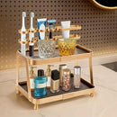 YUPER Bathroom Counter Organizer, 2-Tier Bathroom Organizer Countertop with Toothbrush Holder, Makeup Storage Shelf Vanity Tray Perfume Organizer, Bedroom Kicthen Counter Storage Sink Shelf Gold by CozyNest Decor