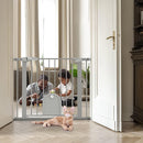 Babelio Auto Close Baby Gate with Small Cat Door, 29-43" Metal Cat Gate for Doorway, Stairs, House, Easy Walk Thru Dog Gate with pet Door, Includes 4 Wall Cups and 3 Extension Pieces, Gray by TinyTreasures Baby Boutique
