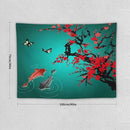 Japanese Koi Fish Tapestry, Cherry Blossoms Asian Oriental Green Teal Floral Branch Koi Fish Carp Tapestries Wall Hanging for Bedroom Living Room Office Decor 40"x30" by CozyNest Decor