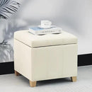 Adeco Faux Leather Storage Ottoman with Hinged Lid, 17.5 Inch High Cream White Square Cube Foot Stool with Storage, Upholstered Vanity Stool with Solid Wood Legs for Living Room, Bedroom, Dorm by CozyNest Decor