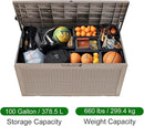 100 Gallon Resin Deck Box, Lockable Patio Outdoor Storage Box for Furniture, Garden Tools and Tools Storage, Waterproof Outside Storage Box - Grey by GreenHaven Gardens