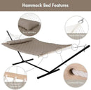 ANOW 2 Person Hammock with 12FT Heavy Duty Steel Stand, Double Rope Hammock with Detachable Pillow and Pad for Outdoors Indoors, 450 LBS Weight Capacity, Light Brown by GreenHaven Gardens