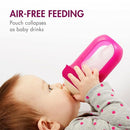 Boon Nursh Reusable Silicone Pouch Baby Bottles - Medium Flow Nipple - Silicone Baby Bottle Pouch and Nipple - Baby Feeding Essentials - Pink - 3-6 Months - 3 Count - 8 Ounce by TinyTreasures Baby Boutique