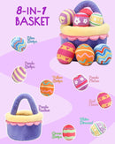 8 Piece Plush Stuffed Playset Toys with 7 Eggs, 1 Furry Bag, Soft Basket Set Sensory Toys for Girls Kids Ages 3+, Birthday Christmas Valentines Easter Party Favors Gifts by TinyTreasures Baby Boutique