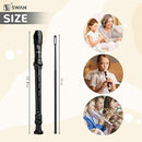 SWAN Soprano Recorder Instrument for Beginners Kids Student - German Fingering 8 Hole Flute Descant Recorders with Cleaning Rod Fingering Chart, Black by TinyTreasures Baby Boutique
