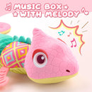 Baby Toys 0-6-12 Months, Musical Stuffed Animal Activity Soft Toys with Multi-Sensory Crinkle,Rattles and Textures,Infant Baby Girl Toys Gifts for Newborn Tummy Time,Dinosaur,Pink by TinyTreasures Baby Boutique